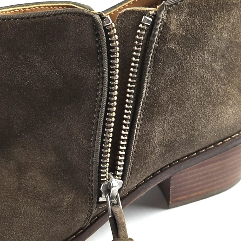 Vionic Joy Serena Taupe Kid Suede Tassel Side Zip Comfort Ankle Bootie